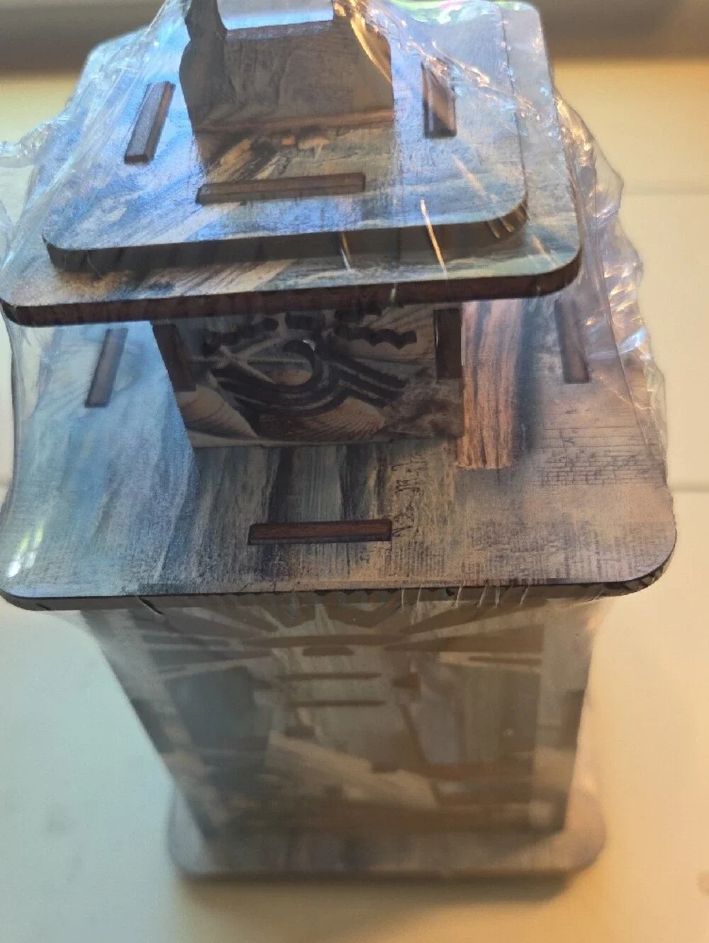 Wooden Decorative Lantern with Coastal Cutout Design - Brown and White